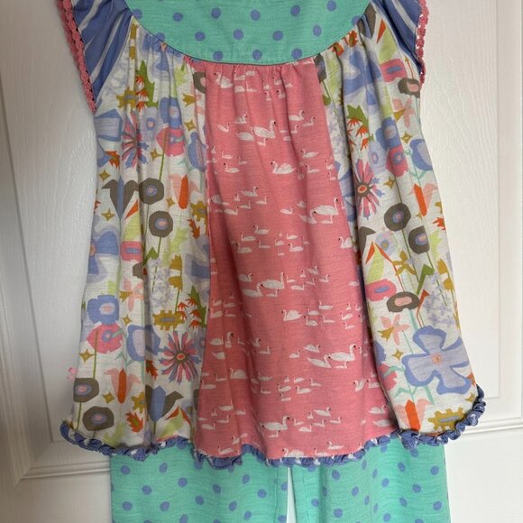 Matilda Jane Girls Size 8 Pajama Set Ruffle Pants Flutter Sleeve Top Swan Fairy - Picture 2 of 9